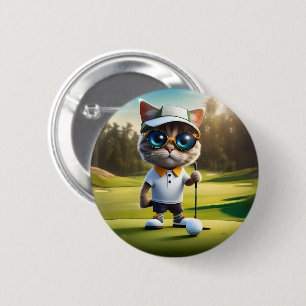 Bóton Redondo 5.08cm "Par-tee Time: The Legal Cat's Golf Swing!"