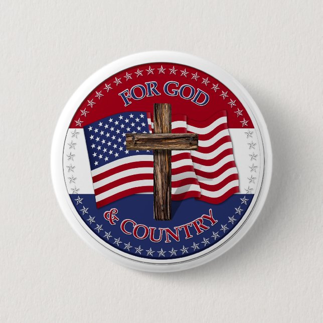 Bóton Redondo 5.08cm Para Deus e País - Cruze com 50 estrelas Bandeira  (Frente)