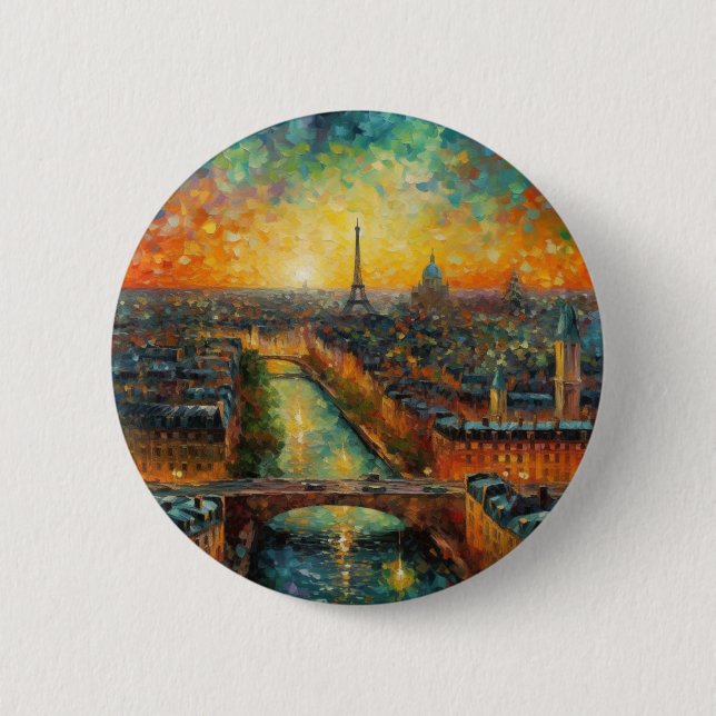 Bóton Redondo 5.08cm Paris à noite, estilo van Gogh (Frente)