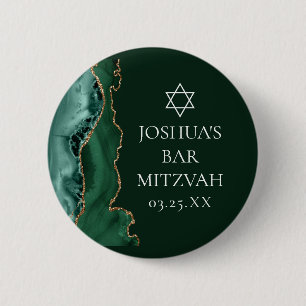 Bóton Redondo 5.08cm Partido Mitzvah, Bar de Agate Dourado Verde Escuro