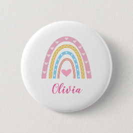 Bóton Redondo 5.08cm Pastel boho arco-íris e nome personalizado do cora