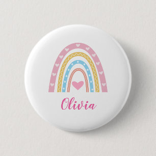 Bóton Redondo 5.08cm Pastel boho arco-íris e nome personalizado do cora