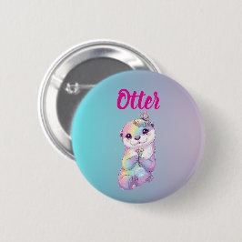 Bóton Redondo 5.08cm Pastel Rainbow Kawaii Otter Kids Birthday Button