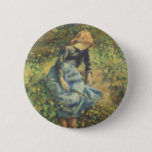 Bóton Redondo 5.08cm Pastora por Camille Pissarro, Arte Fino Vintage