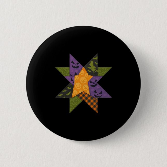 Bóton Redondo 5.08cm Patchwork Quilling Block Star Patterno Halloween Q (Frente)
