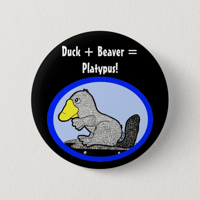 Bóton Redondo 5.08cm Pato + Castor = Platypus! (Frente)