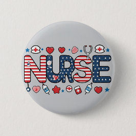 Bóton Redondo 5.08cm Patriotic Nurse Badge – Cute USA