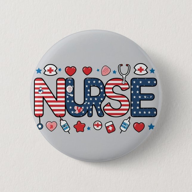 Bóton Redondo 5.08cm Patriotic Nurse Badge – Cute USA (Frente)