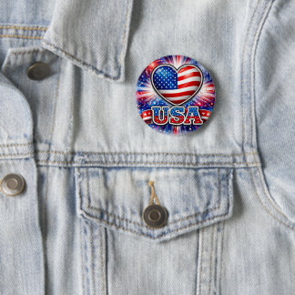 Bóton Redondo 5.08cm Patriotic USA Heart Button – American Flag 