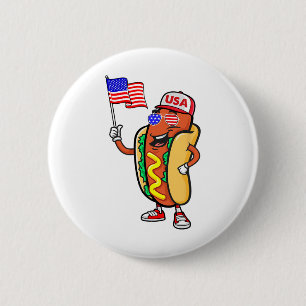 Bóton Redondo 5.08cm Patriótico Cão Quente Bandeira Americana Usa Engra