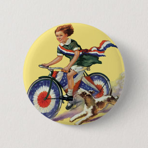 Bóton Redondo 5.08cm Patriotismo do vintage, menina que monta uma