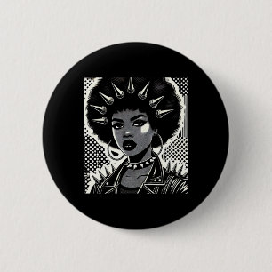Bóton Redondo 5.08cm Pau de Ilustração Afro-Punk Preto E Branco Negrito