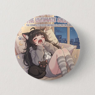 Bóton Redondo 5.08cm Paws & Naps O Último Cochilo Anime Girl Botão 