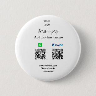 Bóton Redondo 5.08cm Paypal Cashapp digitalizar para pagar QR adicionar