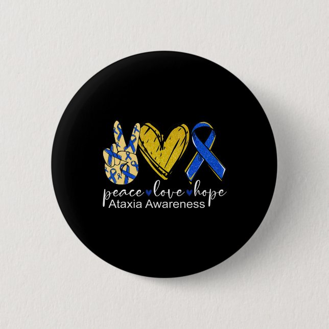 Bóton Redondo 5.08cm Paz Amor Esperança Consciência Ataxia Camisa Azul  (Frente)