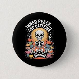 Bóton Redondo 5.08cm Paz Interior E Cafeína Desenho de Yoga de Esquelet