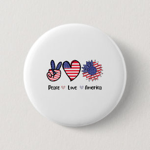Bóton Redondo 5.08cm Peace Love America 4 de julho Patriótico Sunflower