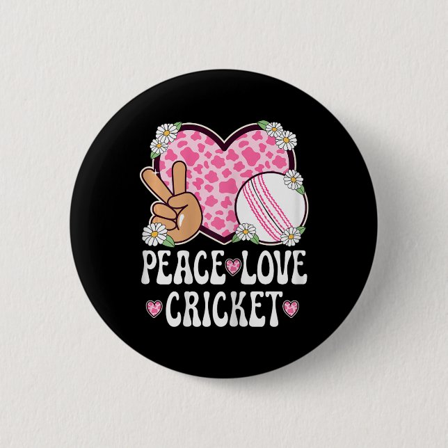 Bóton Redondo 5.08cm Peace Love Cricket Lover Cow Print Women Girls Cut (Frente)