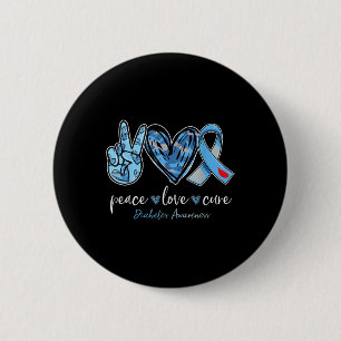 Bóton Redondo 5.08cm Peace Love Cure Blue Ribbon Diabetes Mon