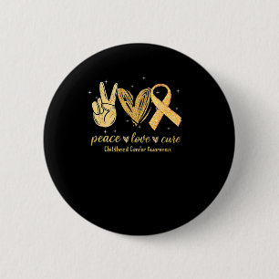 Bóton Redondo 5.08cm Peace Love Cure Chilhood Cancer Awarness Dourado R