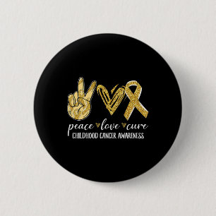 Bóton Redondo 5.08cm Peace Love Cure Chilhood Cancer Awarness Dourado R