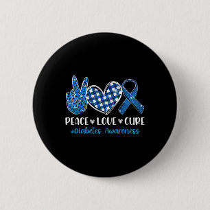 Bóton Redondo 5.08cm Peace Love Cure Cinza Blue Ribbon Diabetes Awarene