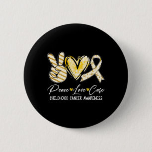 Bóton Redondo 5.08cm Peace Love Cure Dourada Ribbon Chilhood Cancer Awa