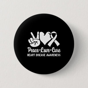Bóton Redondo 5.08cm Peace Love Cure Go Red American Heart Disease Awar