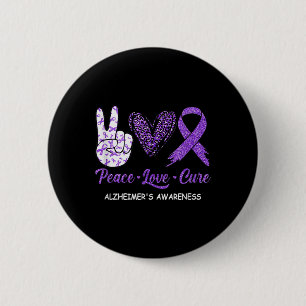 Bóton Redondo 5.08cm Peace Love Cure Purple Ribbon Alzheimer