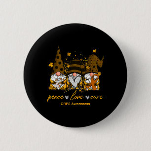 Bóton Redondo 5.08cm Peace Love Cure Três Gnomos Orange Ribbon Crps Aw