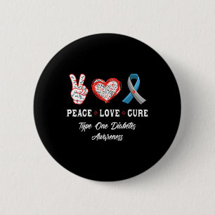 Bóton Redondo 5.08cm Peace Love Cure Type One Diabetes Awarness Men Wo