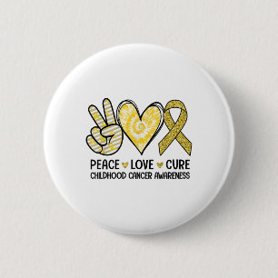 Bóton Redondo 5.08cm Peace Love Cure Yellow Ribbon Chilhood Cancer Awa