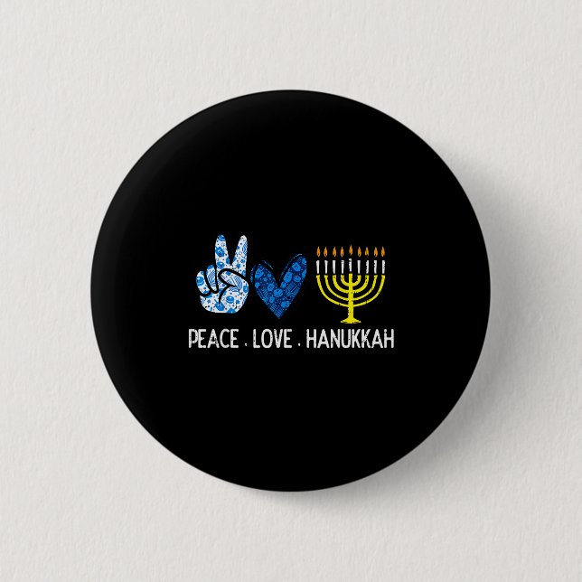 Bóton Redondo 5.08cm Peace Love Hanukkah Retro Chanukah Jewish Men Wome (Frente)