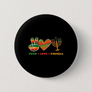 Bóton Redondo 5.08cm Peace Love Kwanzaa - Afro-americanos Heritage Fes