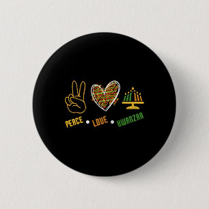 Bóton Redondo 5.08cm Peace Love Kwanzaa Kinara African American Black C