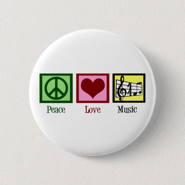 Bóton Redondo 5.08cm Peace Love Music (Frente)