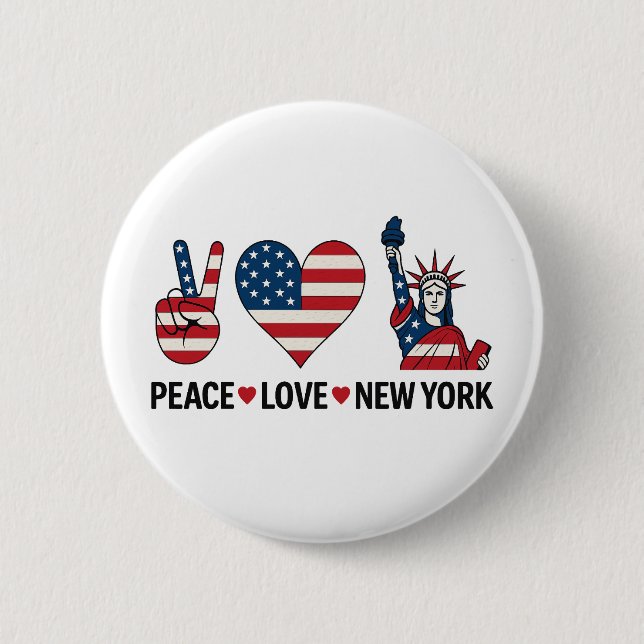 Bóton Redondo 5.08cm Peace Love New York (Frente)
