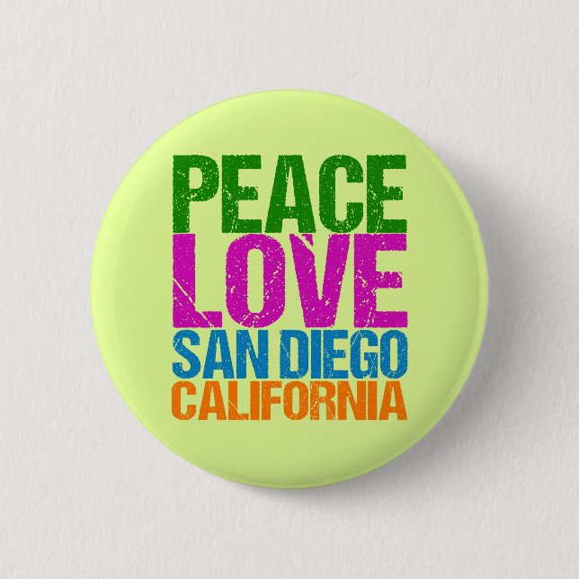 Bóton Redondo 5.08cm Peace Love San Diego California (Frente)