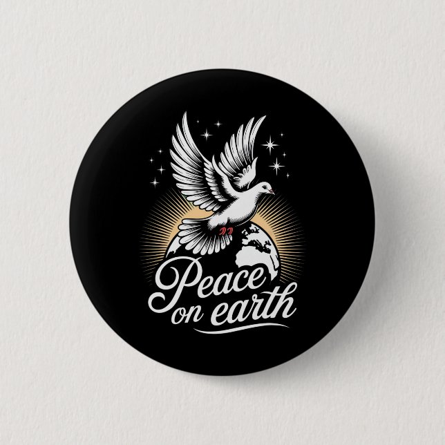 Bóton Redondo 5.08cm Peace On Earth Dove And Globe Peaceful Christmas  (Frente)