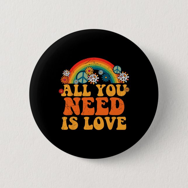 Bóton Redondo 5.08cm PEACE SIGN LOVE 60s 70s Tie Dye Hippie Costume Hal (Frente)