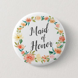 Bóton Redondo 5.08cm Peach Floral Wreath | MADRINHA DE CASAMENTO