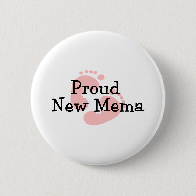 Bóton Redondo 5.08cm Pegadas Orgulhosas da Nova Mema Bebê Menina (Frente)