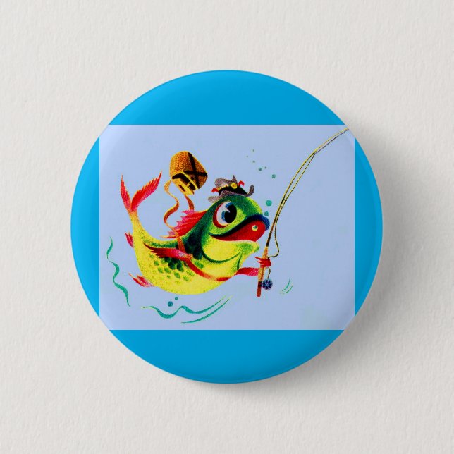 Bóton Redondo 5.08cm Peixe de pesca dos anos 40 (Frente)