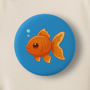 Bóton Redondo 5.08cm Peixe Dourado de Desenho Animado Fofo no Azul