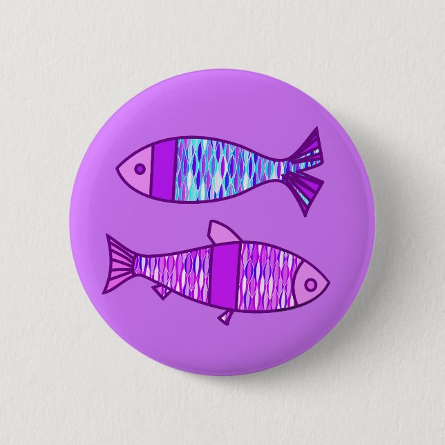 Bóton Redondo 5.08cm Peixe Moderno, Violeta e Roxo Ametista (Frente)