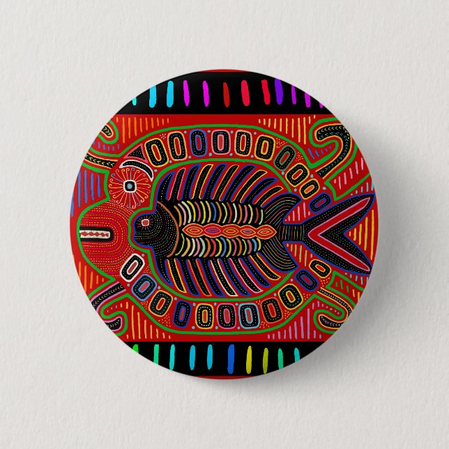 Bóton Redondo 5.08cm Peixe Voador Mola Índio Cuna (Frente)