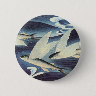 Bóton Redondo 5.08cm Peixes de vôo no oceano azul, animais aquáticos 