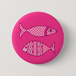 Bóton Redondo 5.08cm Peixes modernos retros, fúcsia, luz - rosa,