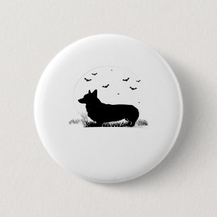 Bóton Redondo 5.08cm Pembroke Welsh Corgi � Halloween Moon Silhouet