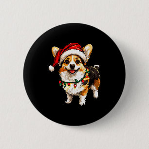 Bóton Redondo 5.08cm Pembroke Welsh Corgi Papai Noel Luzes Árvore de Na